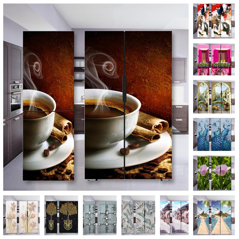 MEGADECOR Adesivo Per Frigorifero Senza Bolle - Porta Del Villaggio Mediterraneo 185x70 Cm - Vinile Resistente Per Elettrodomestici