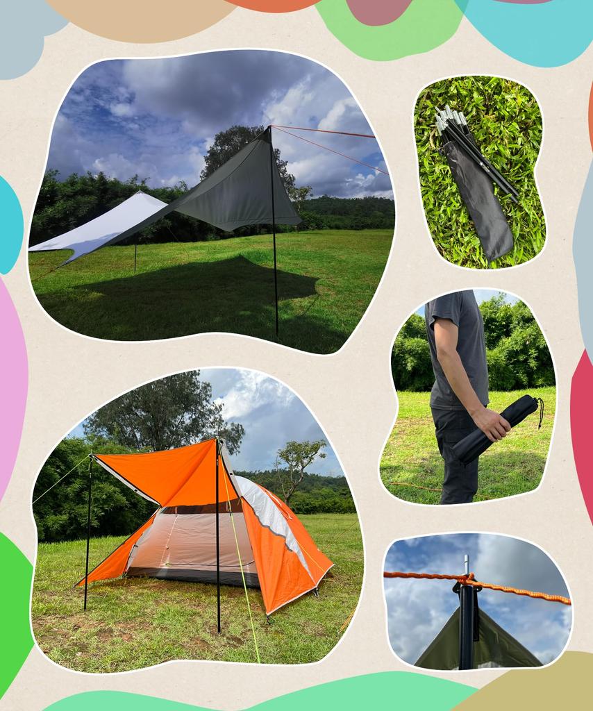 Aluminum Tent Pole Tarp Pole 2 Sets A7075 Super Duralumin Split Type Small Group Solo Camping Sub Pole Touring Compact Camping Ultra Lightweight