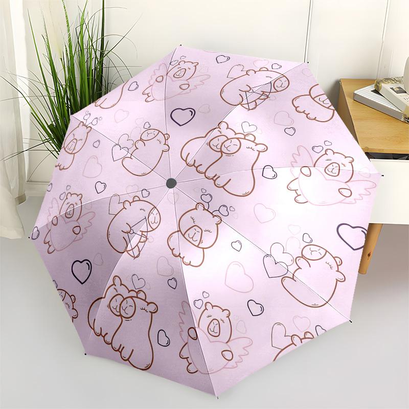 1pc Bear Love Hearts Pattern Umbrella with Plastic Handle,Vibrant Cartoon Pattern,Multi-functional UmbrellaPT257