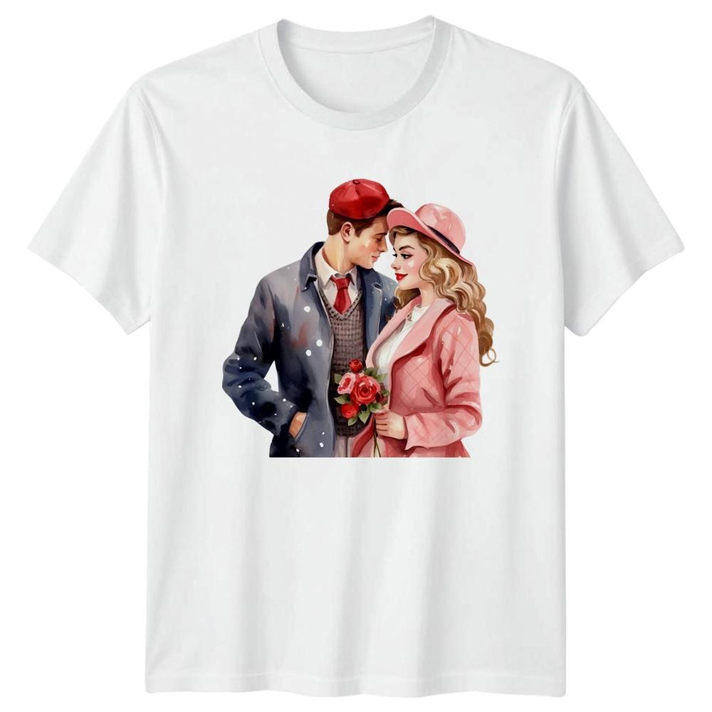 RoUnisextic Couple Watercolor Unisex TShirt Valentines Day Graphic Tee S
