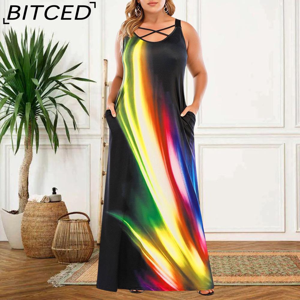 BITCED Women's Fashion Summer Spring Sleeveless U-Neck Casual Dresses