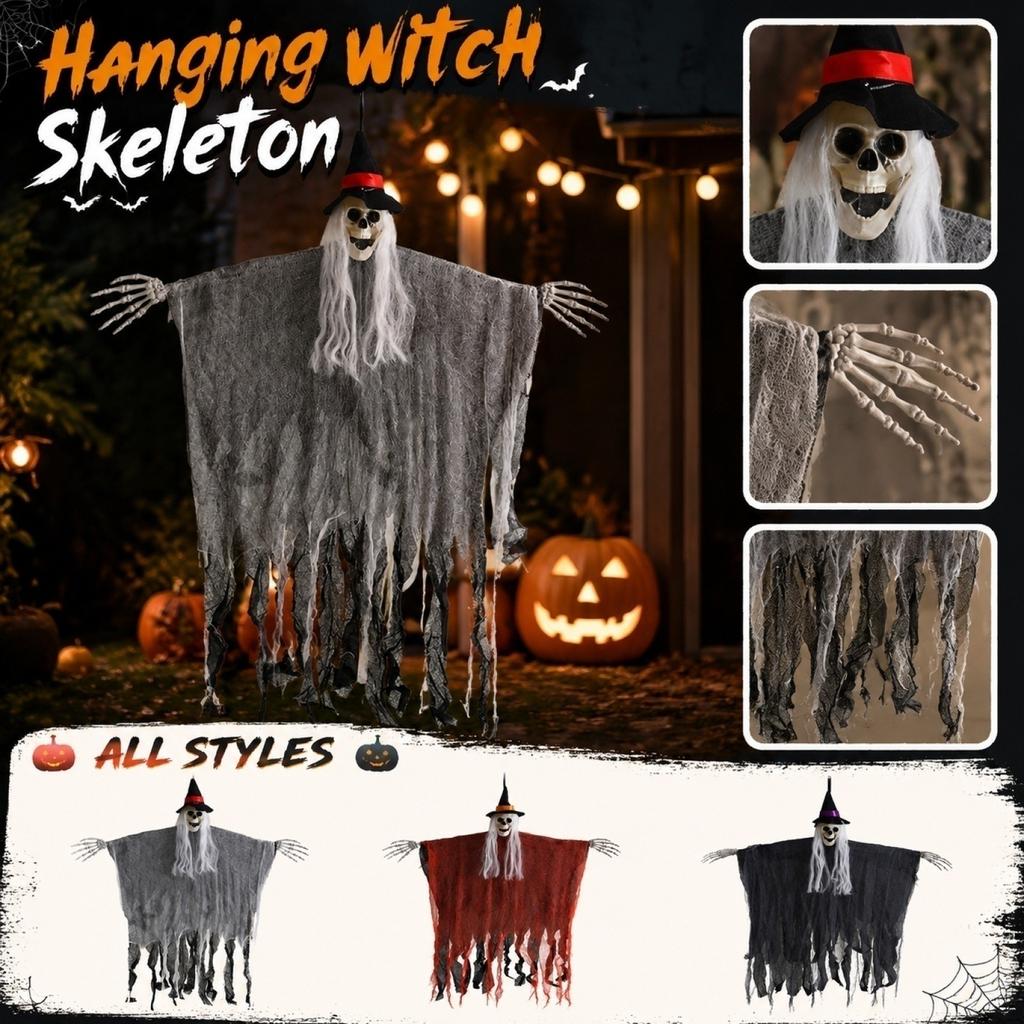 Halloween Hanging Skeleton with Hood Decoration Prop for House Indoor Outdoor