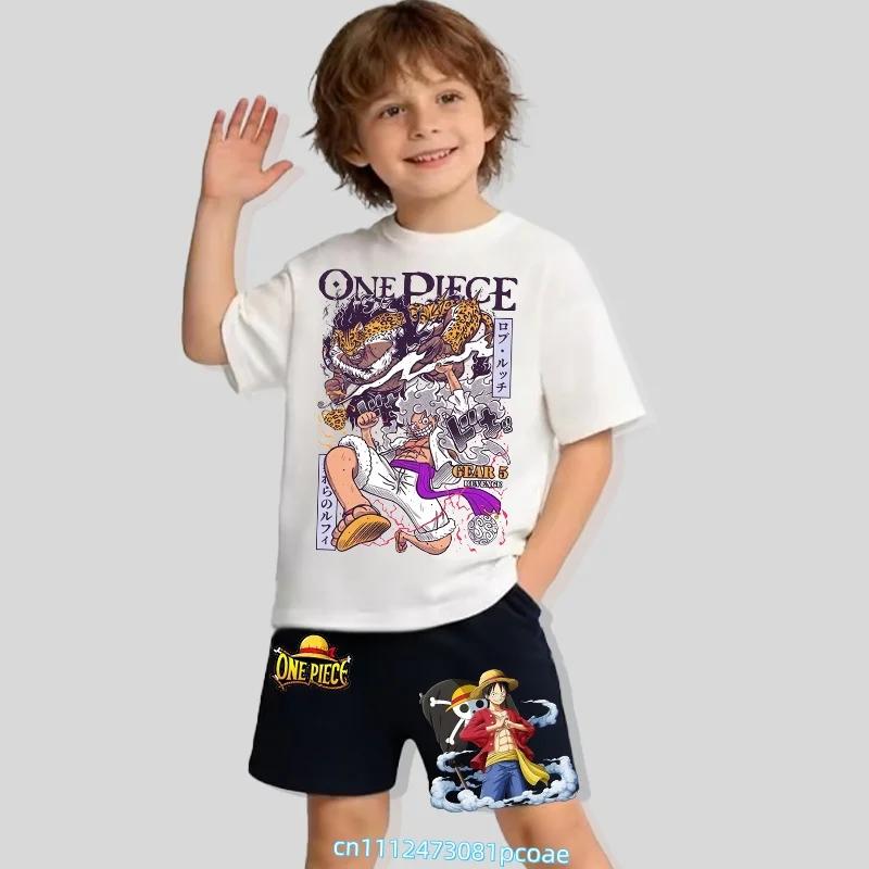 One Piece Children's Polyester Short-Sleeved Shorts Set with Cartoon Print - Boys' Sports Shirt for Summer T-Shirt Set of 2 Pieces