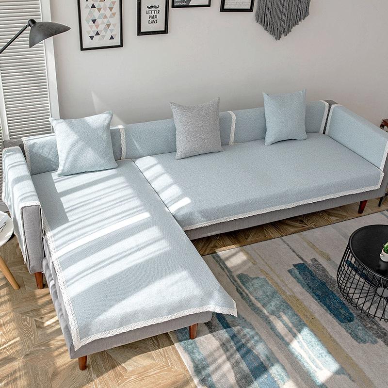 Sofa Cushion Nordic Simple Cotton and Linen Solid Color Four Seasons Universal Non-Slip Cushion Household Modern Fabric Sofa Cover Slipcover
