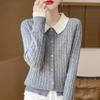 2024 Autumn/Winter Women's Korean Color Block Wool Cardigan - Slim Fit, Versatile, Stylish Lapel Knit Sweater.