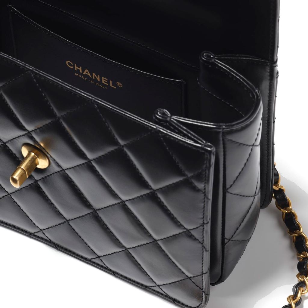 Chanel Bright Calfskin Shoulder Bag, Crossbody Bag, Handbag Small Women's Black AS3908-B10377-94305