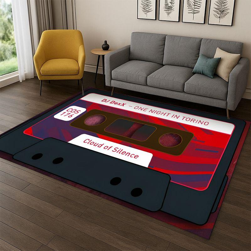 Musikkassetten-Kassette Retro-Rekorder CD Teppich für Schlafzimmer Wohnzimmer Sofa Spielzimmer Fußmatte Heimdekoration, Teppich Nicht-rutschfest Geschenk