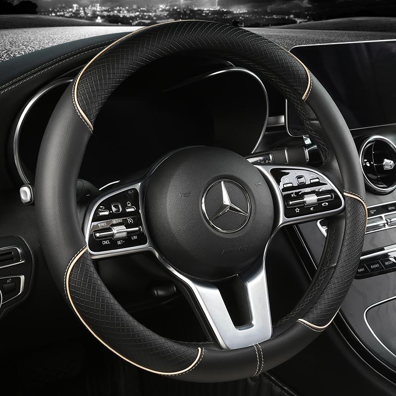 All Seasons Leather Diamond Steering Wheel Cover Universal Fit for 14 .5-15 Inch Durable Leather Cover Anti-Slip Veins Design