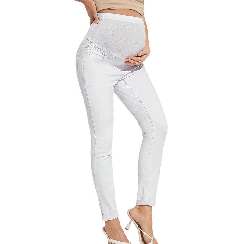 Jeans Skinny Premaman a Vita Alta - Autunno/Inverno, Supporto per la Pancia, Vestibilità Comoda, Modellante, Lunghezza Nove Punti, Apertura della Gamba Stretta