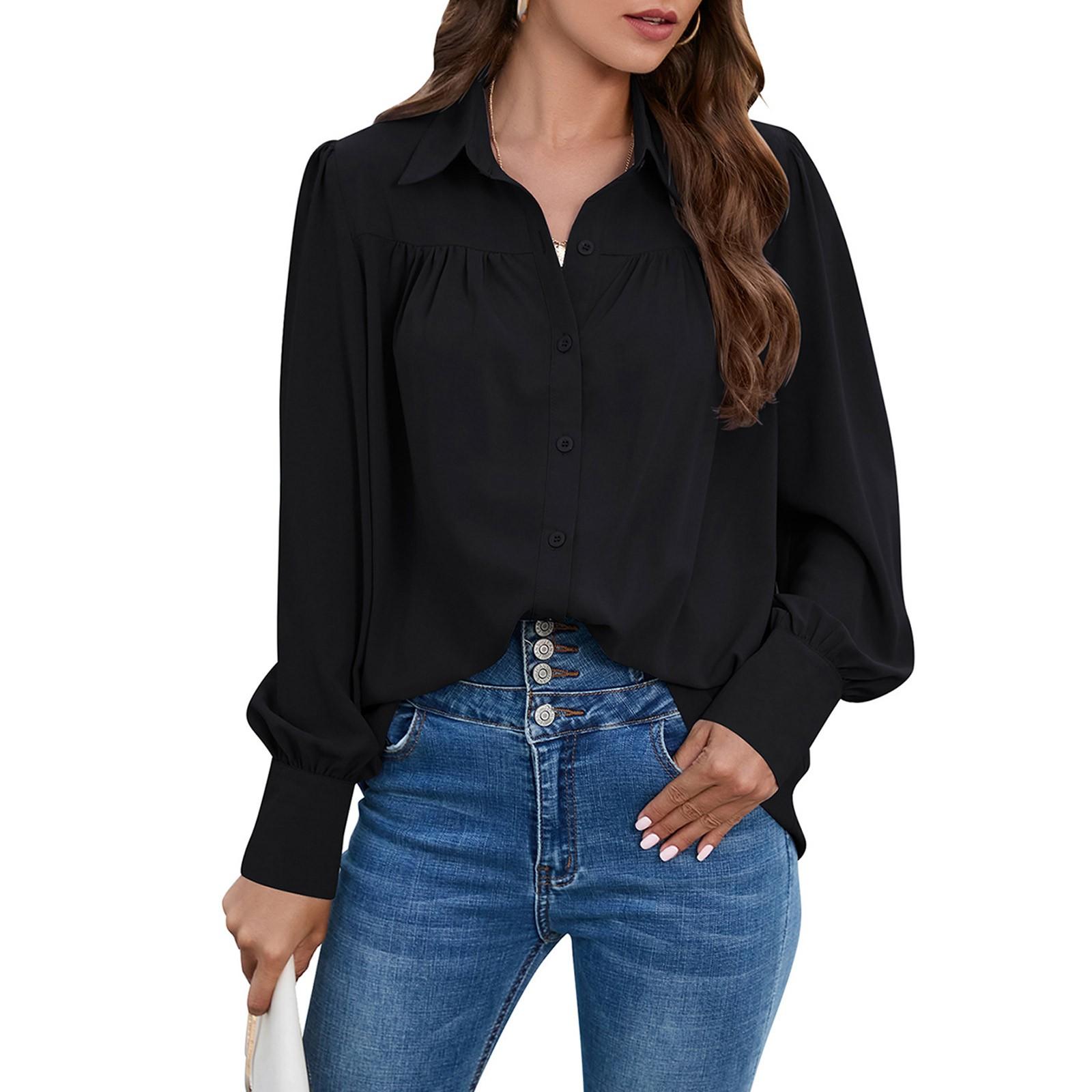 

Женская мода повседневный однотонный кардиган с длинным рукавом на пуговицах рубашка топ XL чёрный