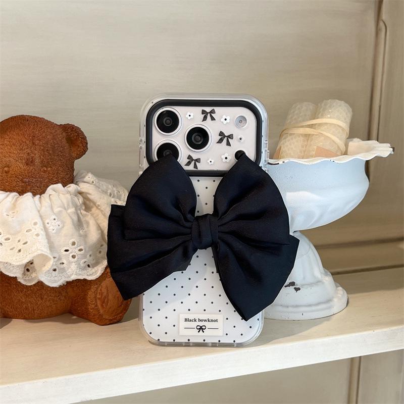 High-End Korean Polka Dot Bowknot Case for iPhone 17/16 Pro Max/15 Pro