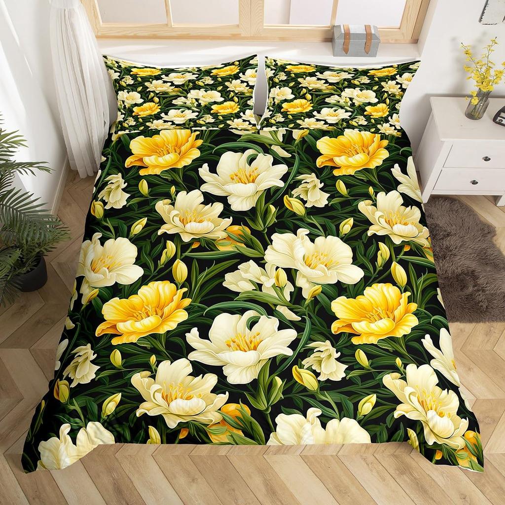 Botanical Lily Duvet Cover Twin Full Queen King Chic Floral Comforter Cover Boho Flower Bedding Set Watercolor Petals Bed Set
