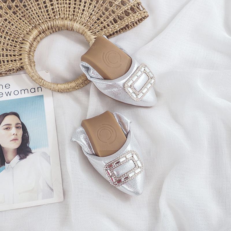 Rhinestone Soft-soled Women's Shoes, Which Can Be Rolled and Easily Carried, Ballet Flat Shoes