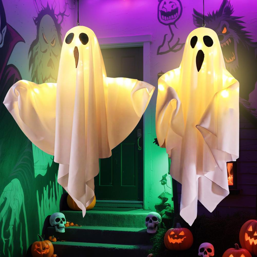 Bendable Hands Ghost Decor Hanging Halloween Decoration Set Spooky Scene with These 19.6 Led Light-up Ghosts for Front Yard