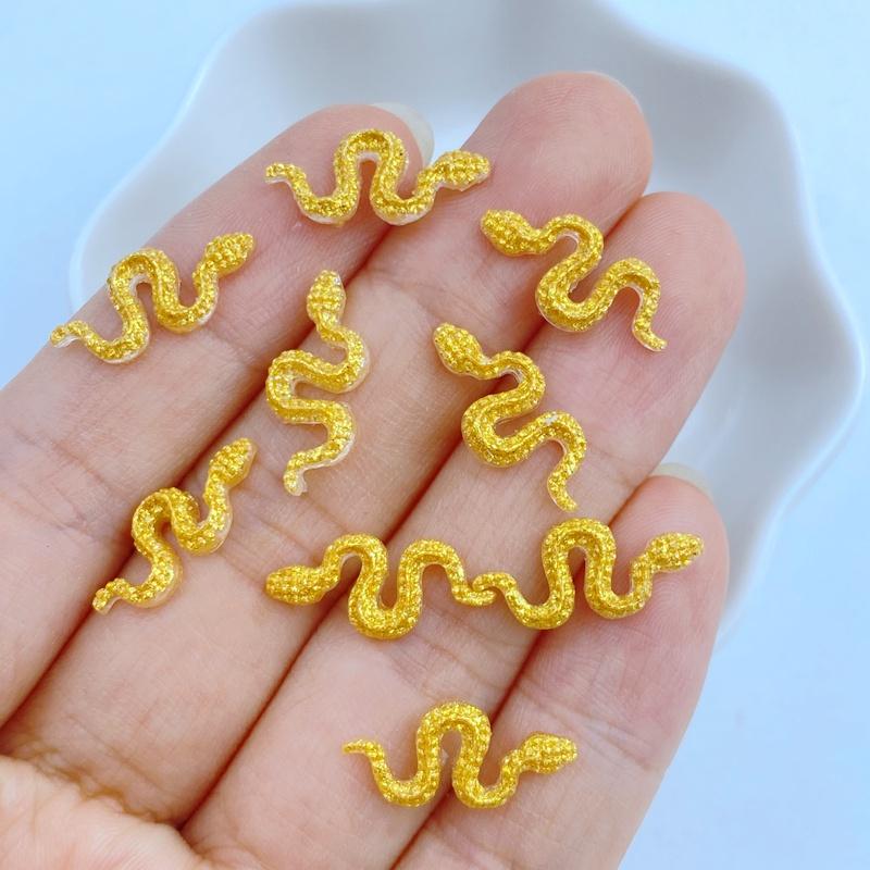 50Pcs New Cute Resin 8*17Mm Mini Shiny Little Snake Series Flat Back Manicure Parts Embellishments For Hair Bows Accessories