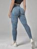 High Waist Seamless Yoga Pants - Women's Peach-Lift Tights, Washed Sanded for Fitness