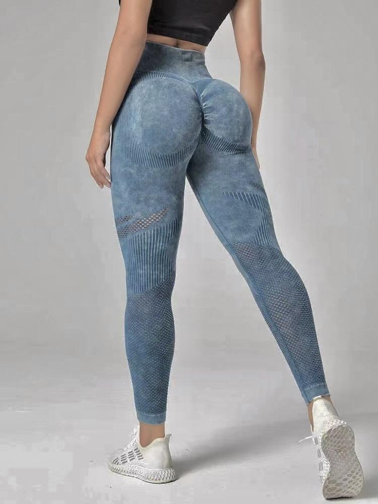 High Waist Seamless Yoga Pants - Women's Peach-Lift Tights, Washed Sanded for Fitness