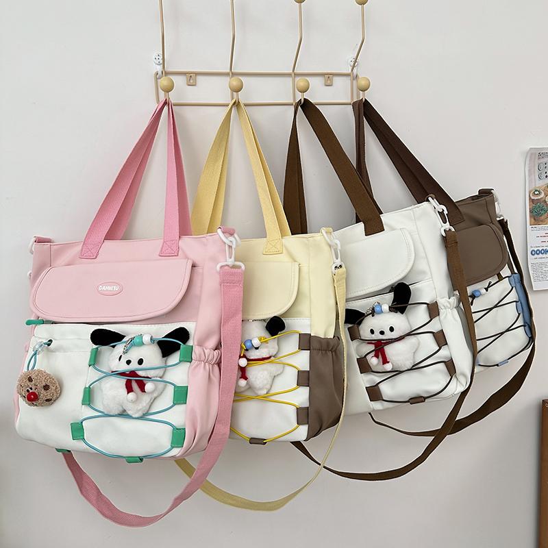 Contrast Color Student Classes Crossbody Bag Large Capacity Water-Repellent Nylon Book Bag Women's Shoulder Bag