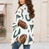 Women Plus Size Open Front Long Sleeve Cardigan Football Print White Draped Collar Curved Hem Outerwear