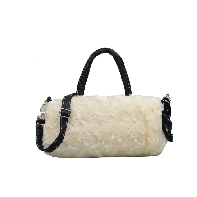 Korean version fur shoulder bag for women monochromatic oblique cross-body bag small square shoulder bag