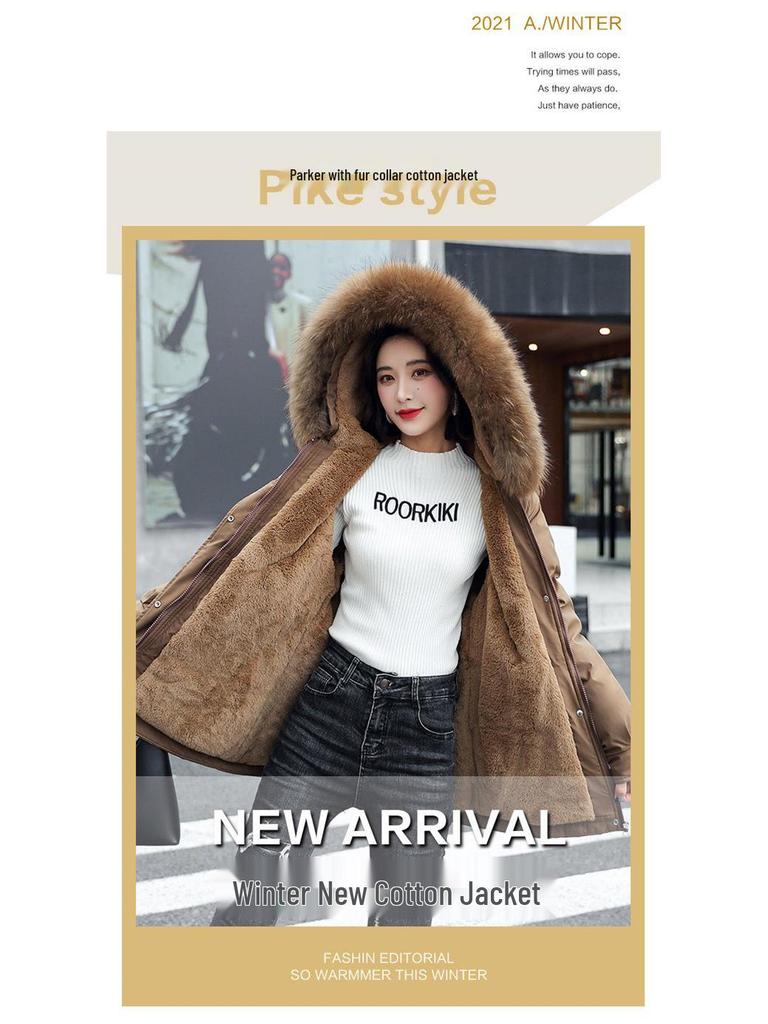 Women's Winter 2025 Cotton-Padded Parka with Fur Collar - Casual Mid-Length, Loose-Fit Korean Style Coat