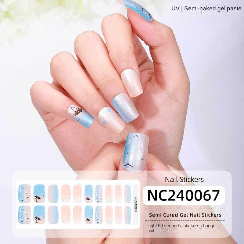 Semi-cured Gel Nail Stickers Gradient Rainbow French Gel Nail Stickers Flash Cat Eye Gel Nail Stickers
