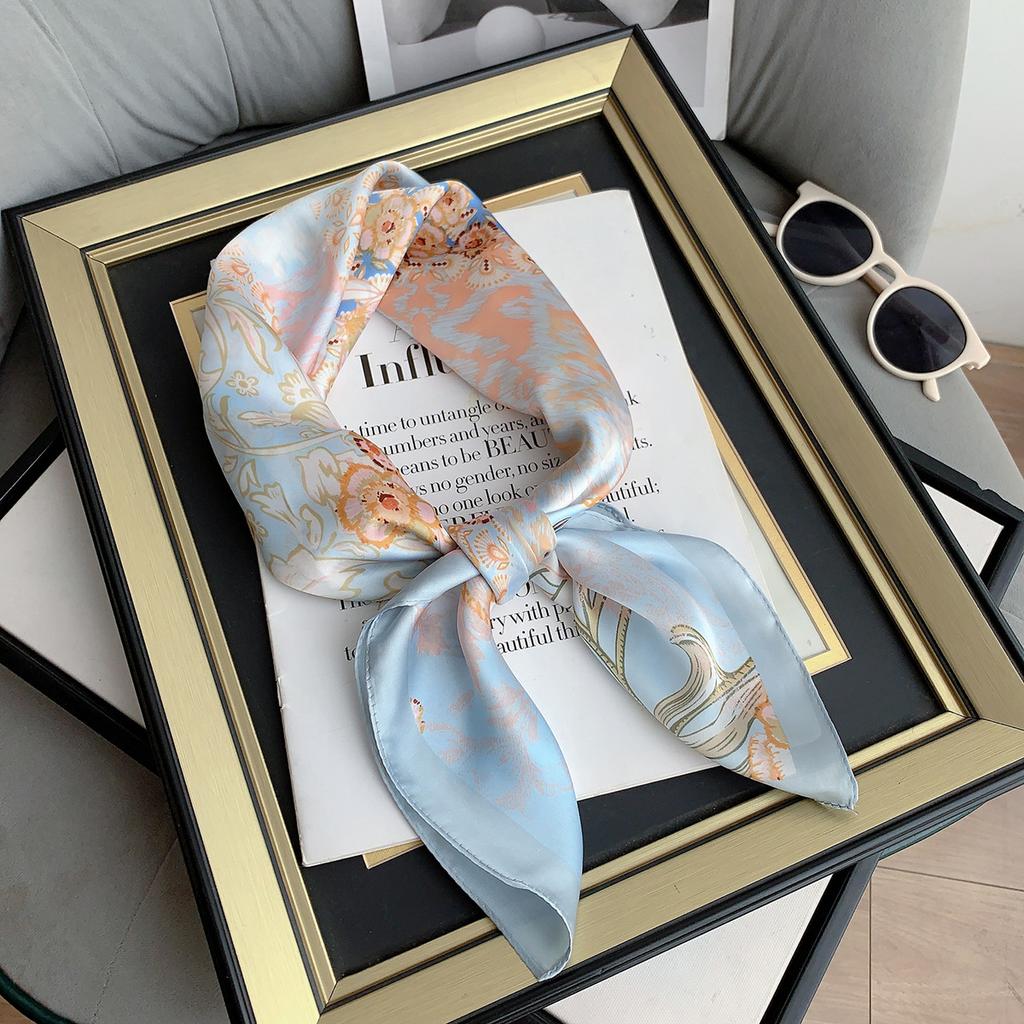 New temperament flower scarf small fresh and sweet color matching decorative silk scarf summer thin imitation silk women's square scarf