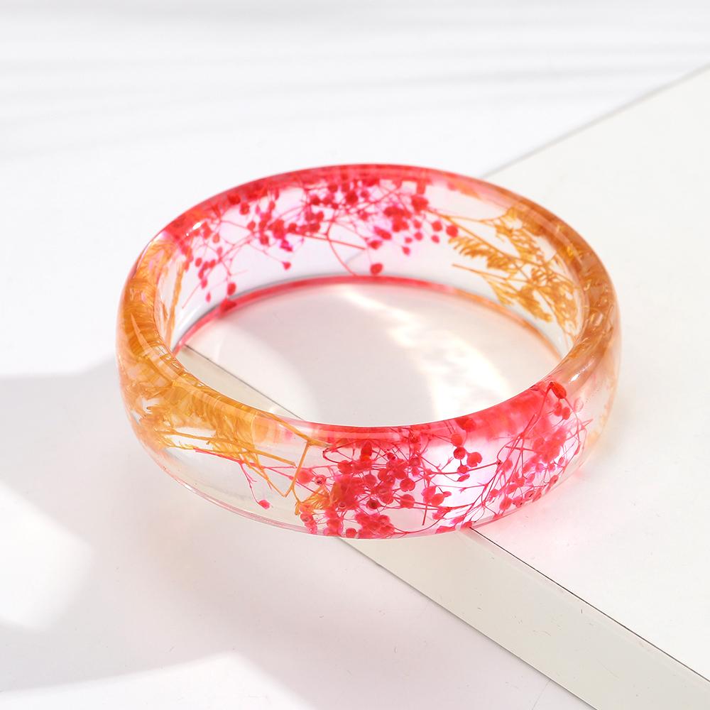 

New Epoxy Resin Dried Flower Wide Bangle for Women Retro Transparent Round Acrylic Flower Leaf Bracelets Statement Jewelry Gifts