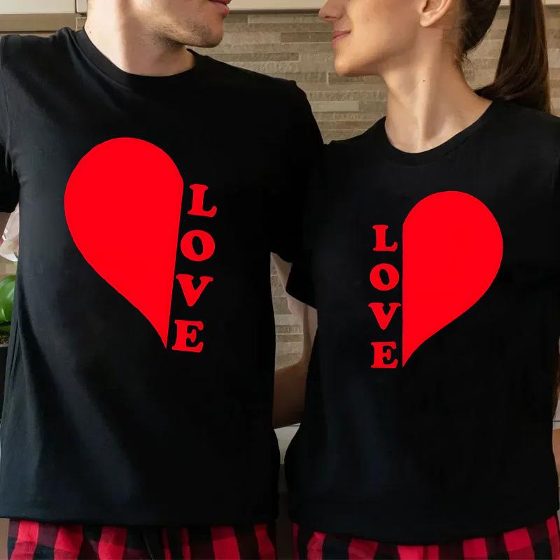 Lovers Valentine's Day Love Printed Trendy High Street Fashion Short Sleeve Casual Versatile Loose Cotton Short Sleeve Top T-Shirts Unisex