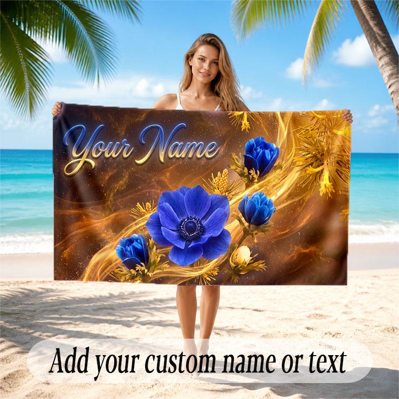 Floral Garden Theme Soft Beach Towel Personalized Custom Name Text Towel Portable for Beach Pool Travel