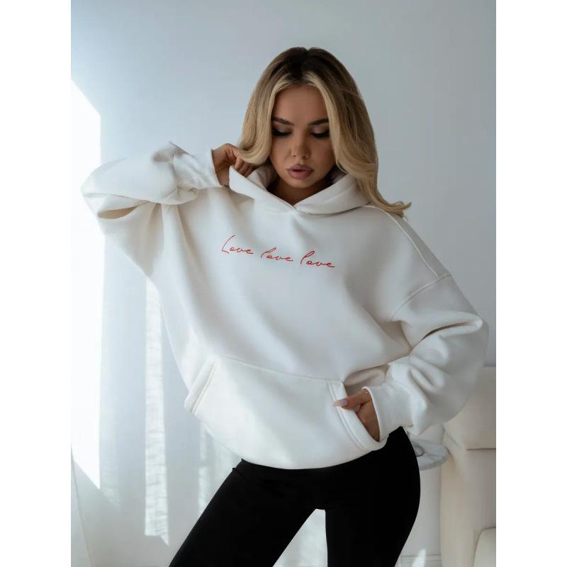 2025 A/W Mid-Length Print Fleece-Lined Hooded Sweatshirt - Trendy and Loose Fit