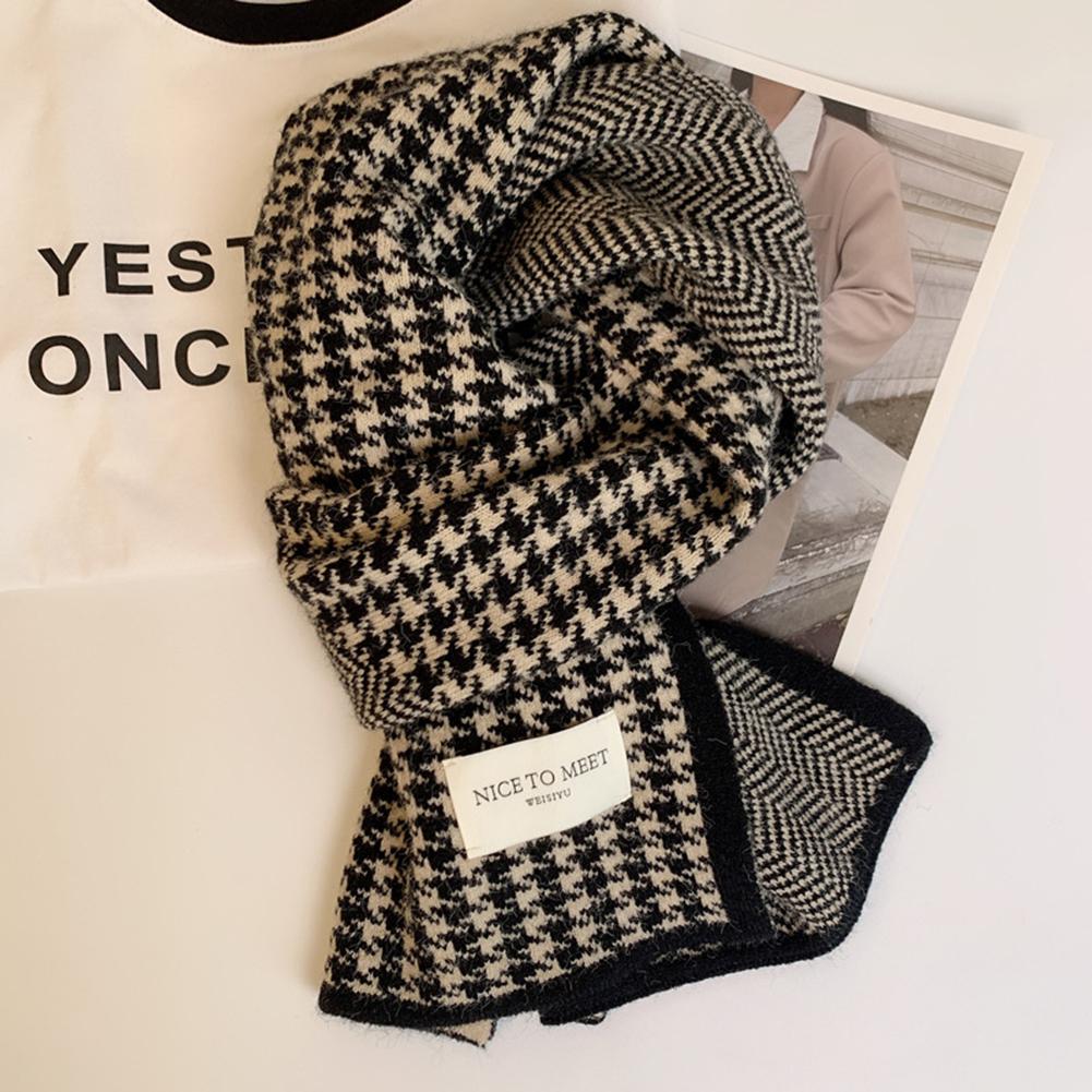 

Houndstooth Knitted Scarf Winter Fashion Neck Warmer black #1