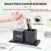 Creative Wooden Desk Item Combines Digital Alarm Clock With Pen Storage Section faint Setting And Three Alarm picks