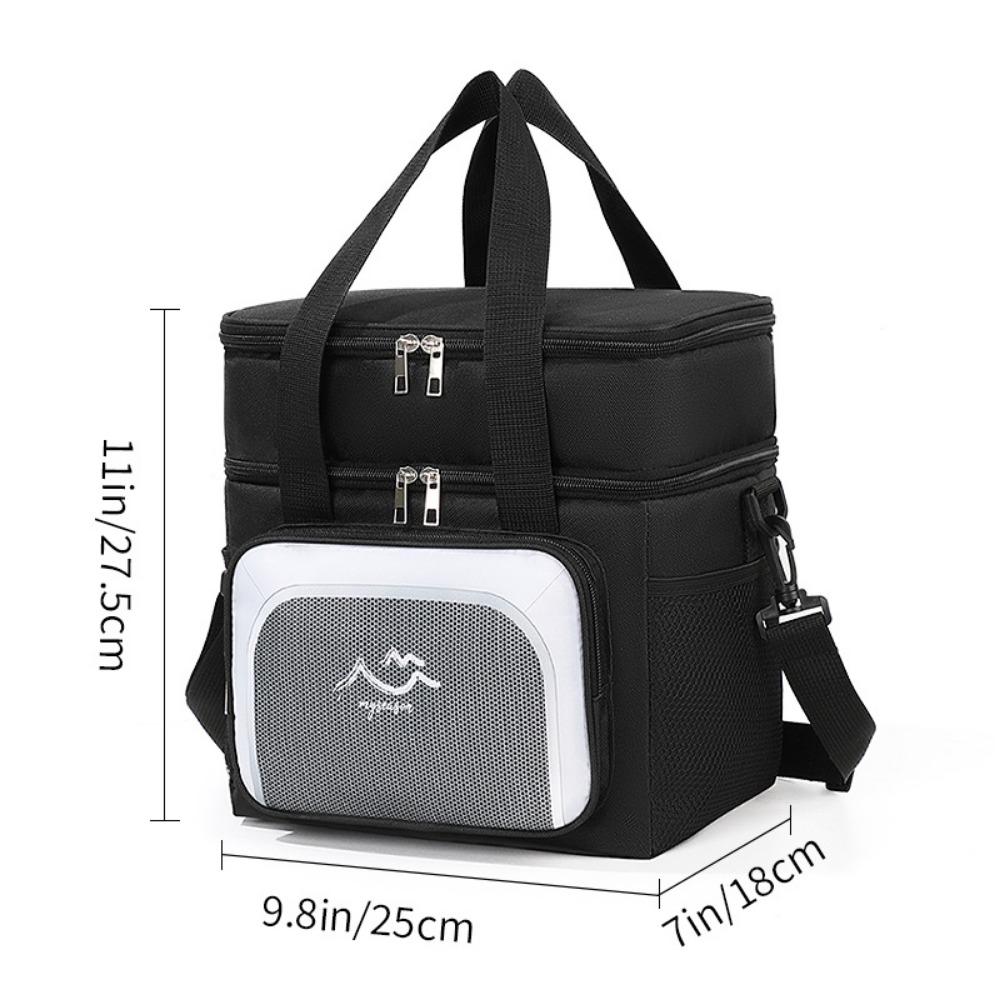 

Double-layer Storage Insulated Lunch Box Large Capacity Adjustable Strap Food Thermal Bag Fresh-Keeping Oxford Picnic Bag Travel чёрный