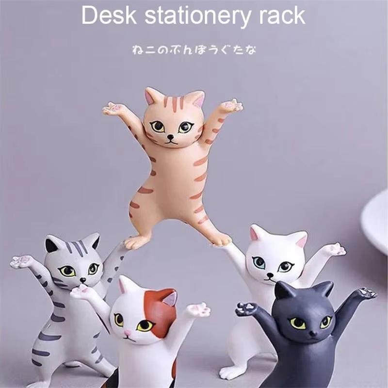5pcs Set Cute Cat Pen Holder Earphone Stand Desk OrganizerFunny Kitty Home DecorCharming Indoor Decoration