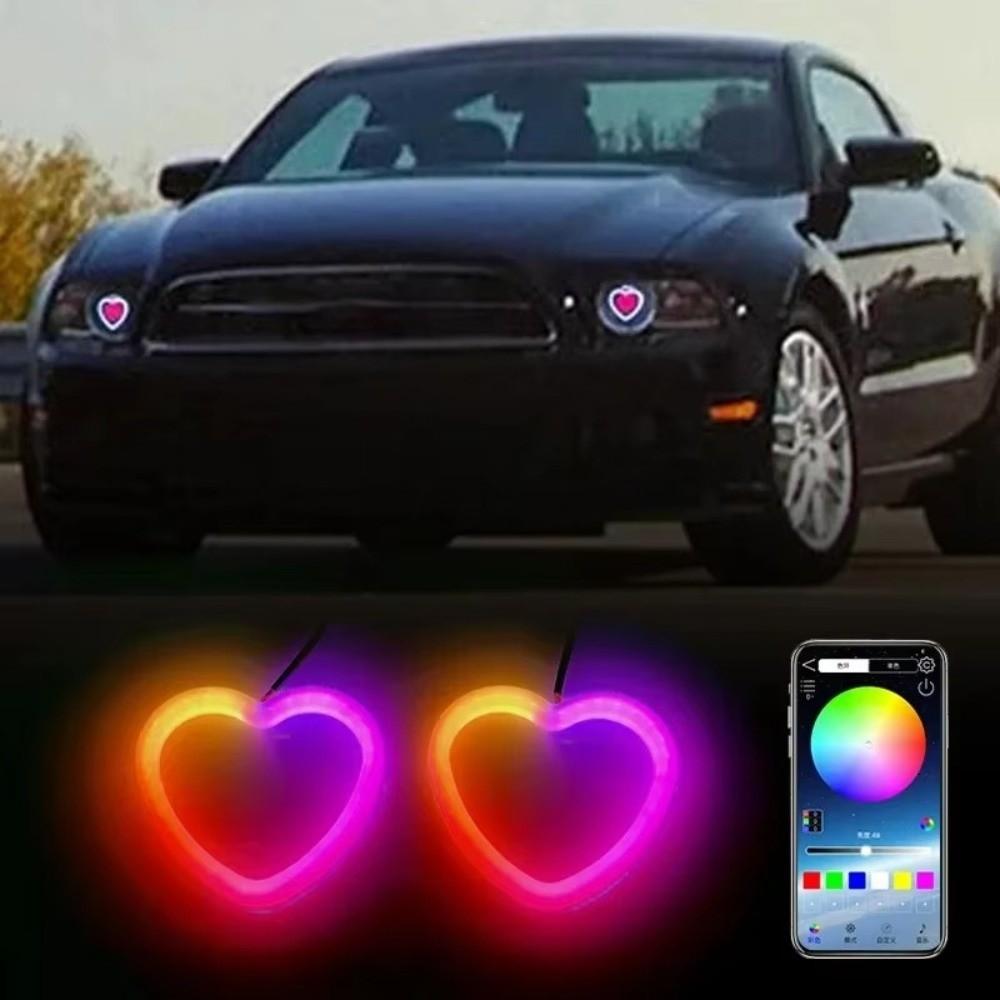 Heart-Shaped Car Fog Lights with App Control Turn Signal Lights LED Angel Eyes Halo Rings For Car