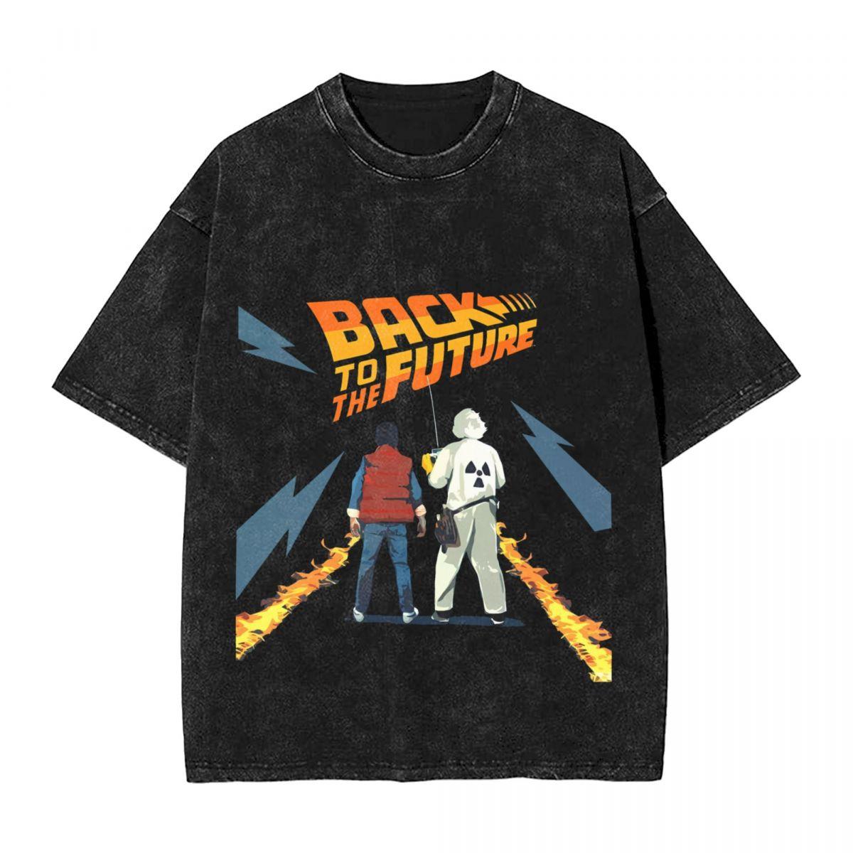 

Harajuku Cotton Oversized TshirtMen Short Sleeve TeesBack To The Future Fire Streaks Summer Loose Washed Tops TShirt S