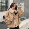Winter Fleece Lined Leather Parka Coat for Women Korean Loose Short Jacket Warm Outerwear