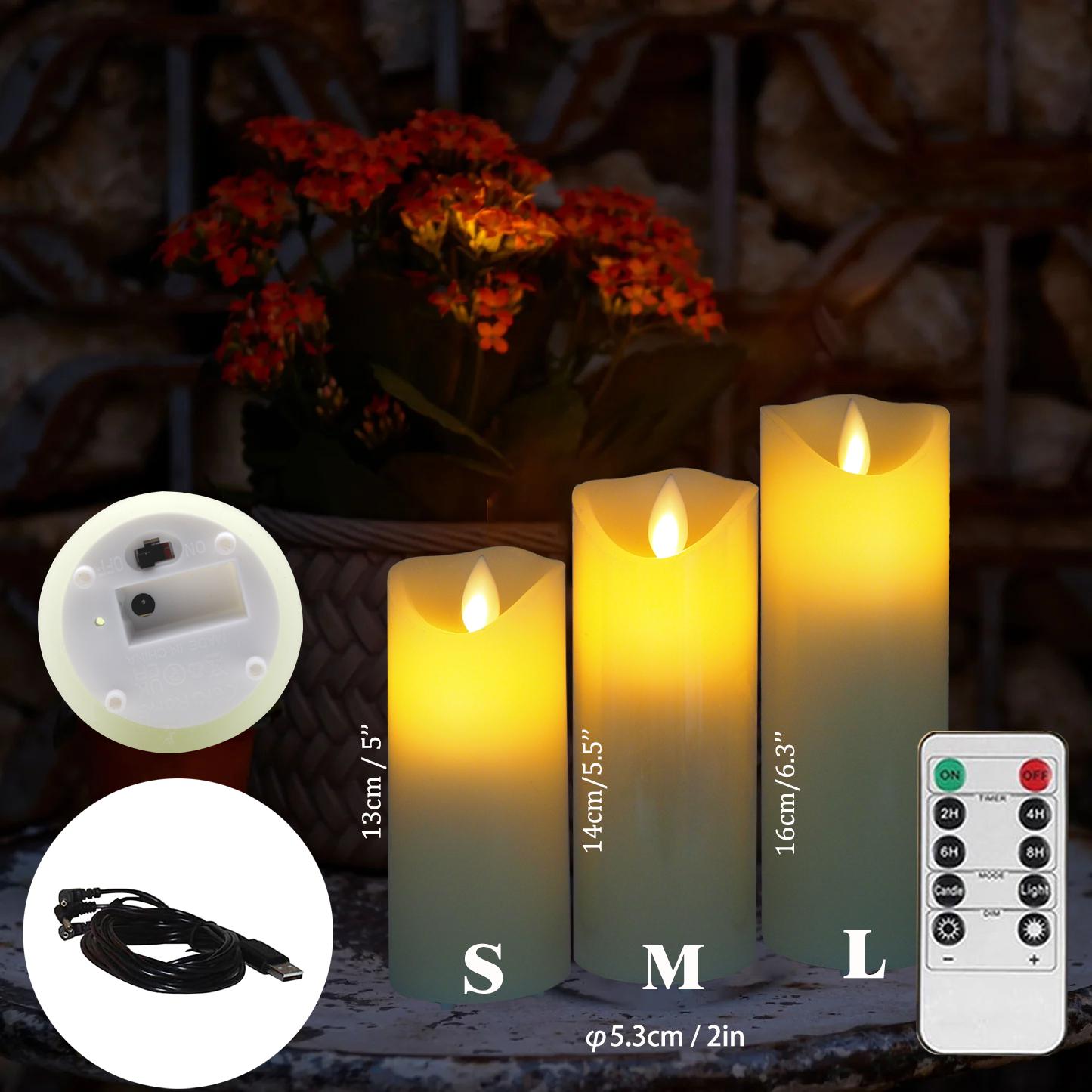 

3 шт./компл. перезаряжаемые беспламенные свечи светодиодные свечи лампа из настоящего воска электрическая движущаяся мерцающая свеча для свадебного украшения дома