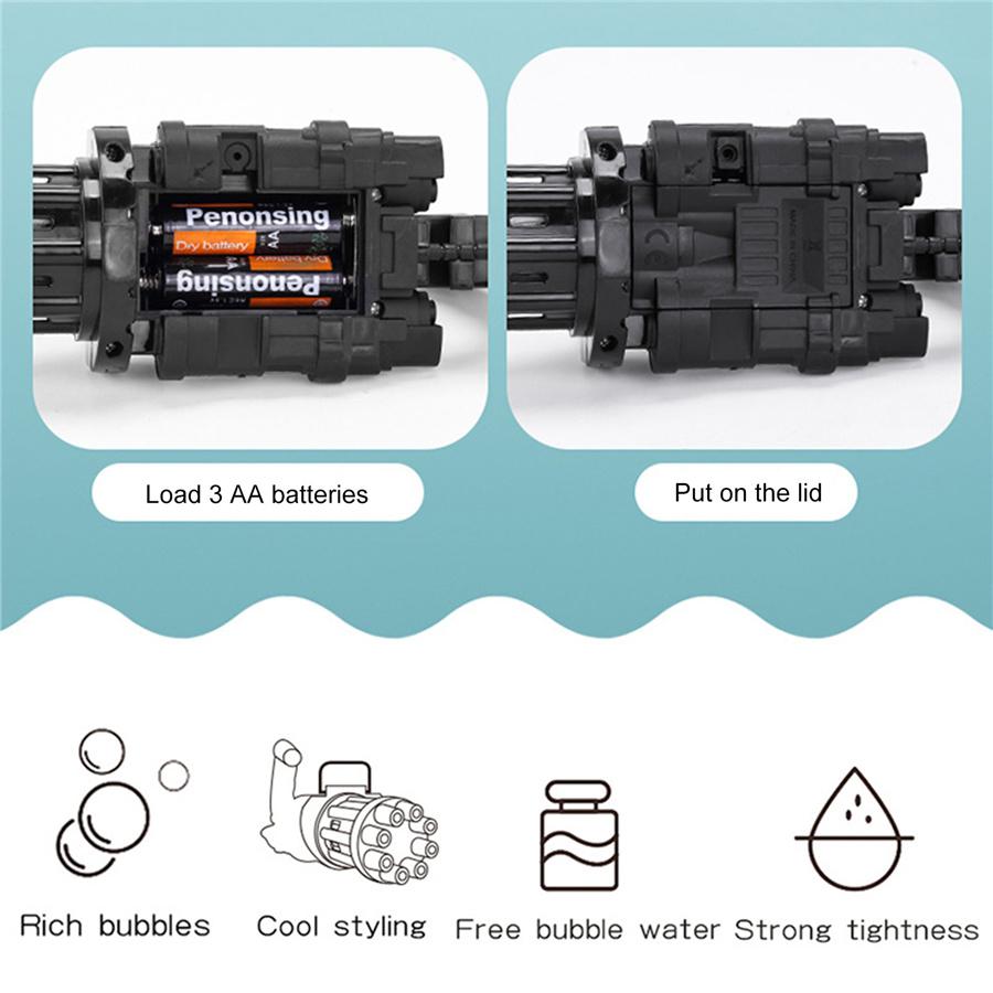 Gatling bubble gun, soap bubble maker, safe summer cooling fan, for kids, outdoor