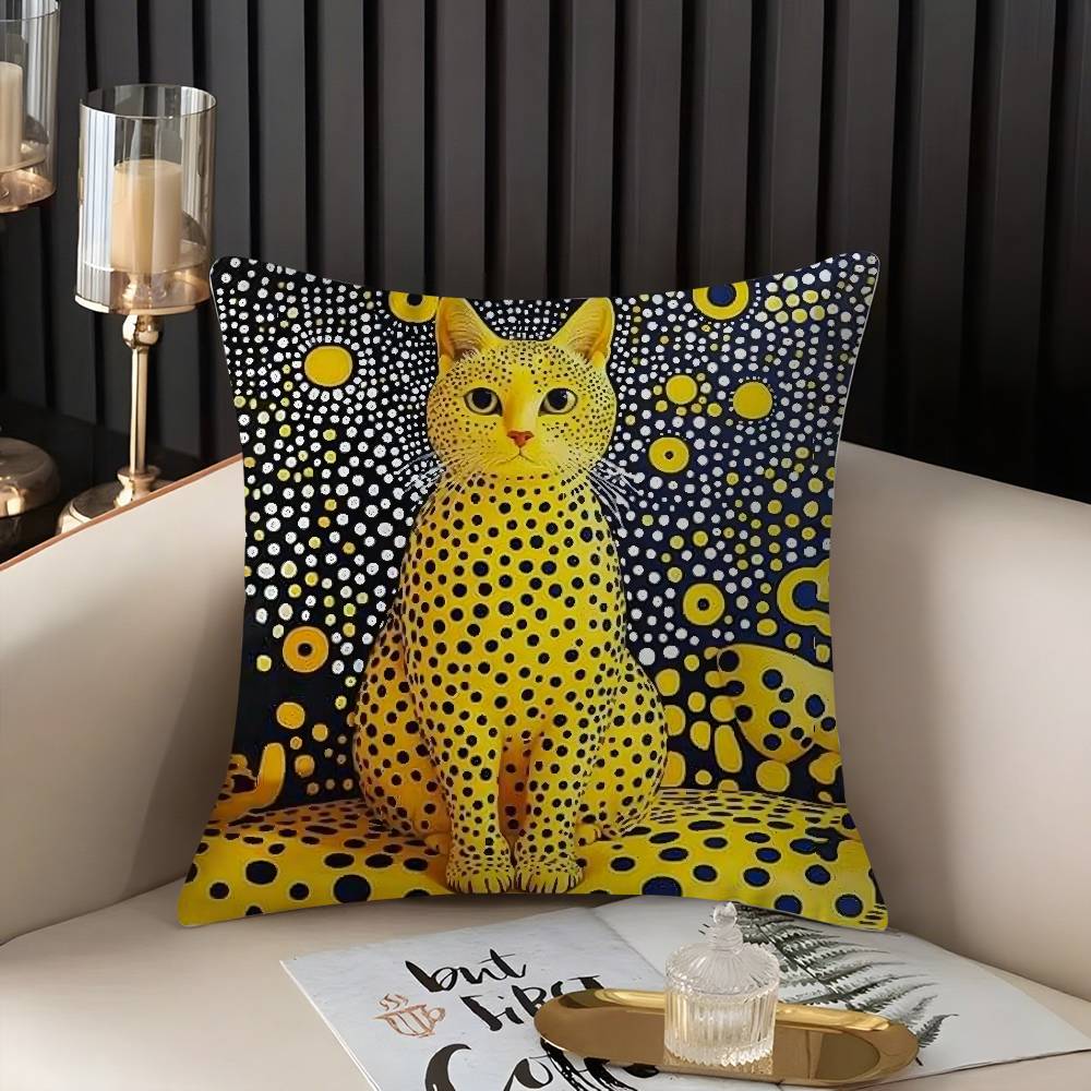 Yayoi Kusama Abstract Art Pumpkin Pillow Case Home Dorm Chair Back Short Plush Double-sided Printing Nap Time Cushion Cover