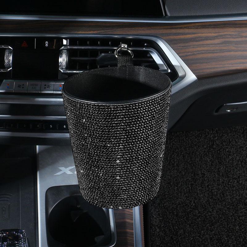 Rhinestone Car Trash Can Cute Garbage Cans Auto Air Vent Trash Bin Portable Waterproof Pink Bling Car Accessories for Women