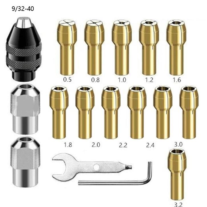 Replacement Chuck Brass Collet Kit 0.5mm To 3.2mm Sizes Quick-Change Keyless Strong Grip Design Versatile Collet Nut
