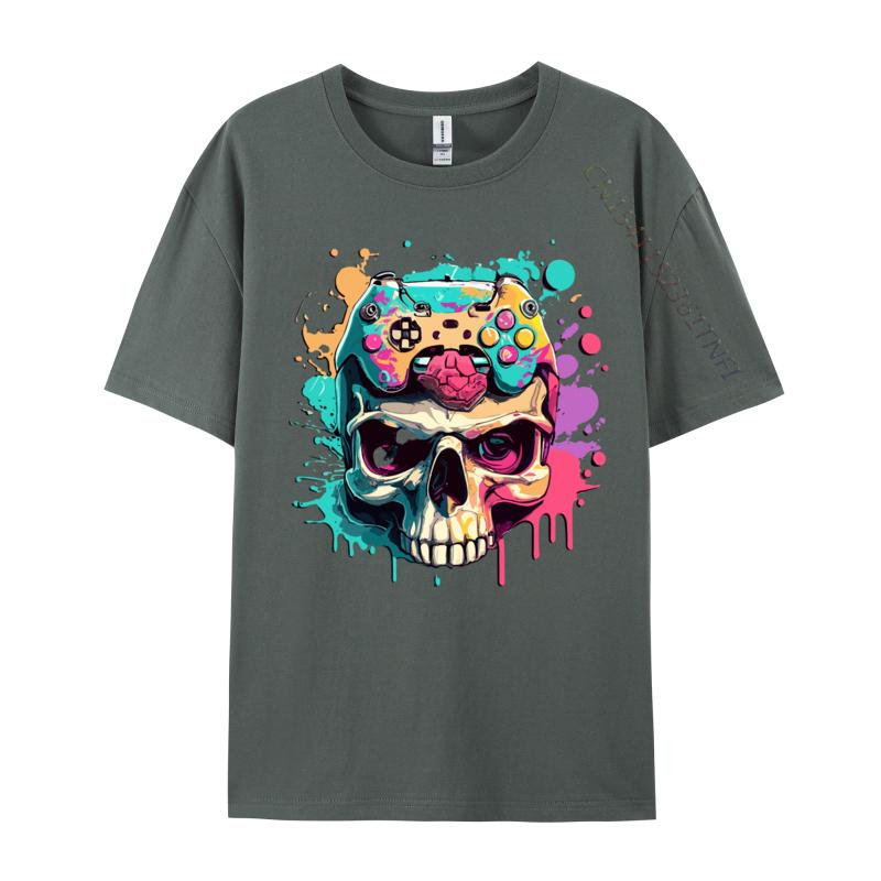 Gamer Skull Paint Splash Video Game Controller Teen Boy Tshirts Top Tshirt Tops Shirts New Arrival Cotton Printing Novelty Boy