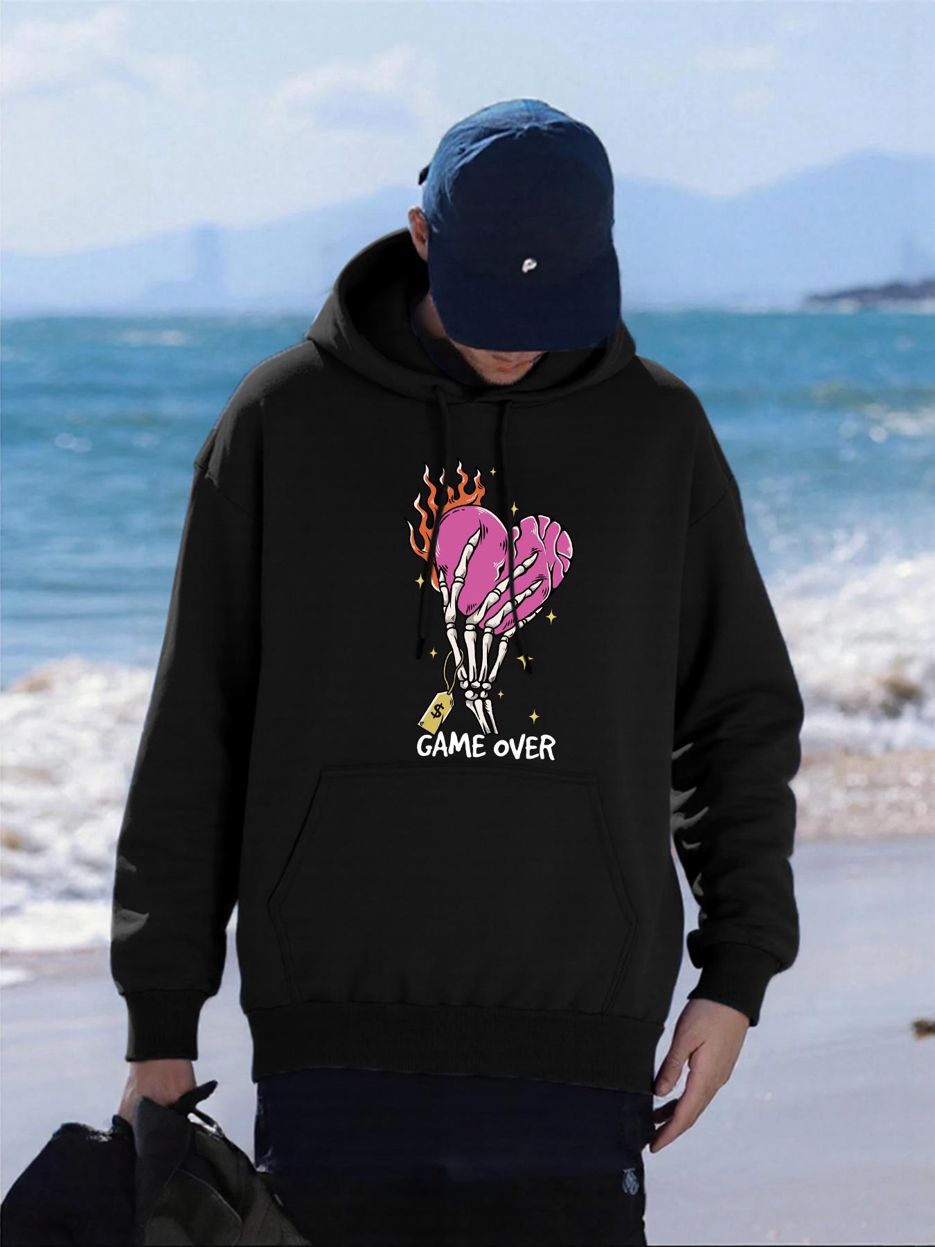 

Game Over Heart Skull Print Men Hoody Autumn Fleece Hoodies Hip Hop Loose Streetwear All-Match Comfortable Male Clothing 3XL