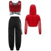 Kids Girls Street Dance Outfit 3Pcs: Sequins Criss-cross Waist Vest & Metal Chain Pocket Pants with Sheer Mesh Long Sleeve Hoodie for Performance