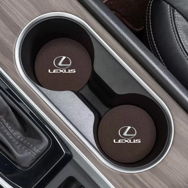 2Pcs Car Logo Coasters Leather Water Cup Non-Slip Mats For Lexus CT200h ES250 ES300h IS250 IS200 GS300 GS460 GX470 LS400 LX470 R