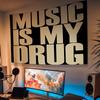Polyester Tapestry Music Is My Drug Bold Lettering Decorative Wall Hanging for Living Room Bedroom Music Lover Vibe Creating