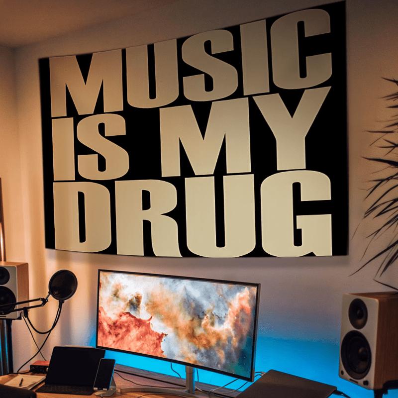 Polyester Tapestry Music Is My Drug Bold Lettering Decorative Wall Hanging for Living Room Bedroom Music Lover Vibe Creating
