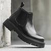 Fashion British Style Men's Street High Top Shoes Thick Soled Wear-resistant Men's Workwear Boots Versatile Black Leather Casual Shoes